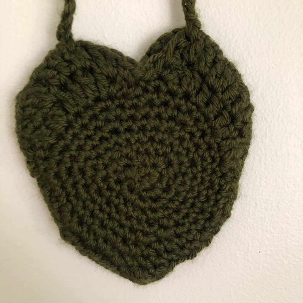 Crochet Heart mini bag in green cottage core hand crafted boho